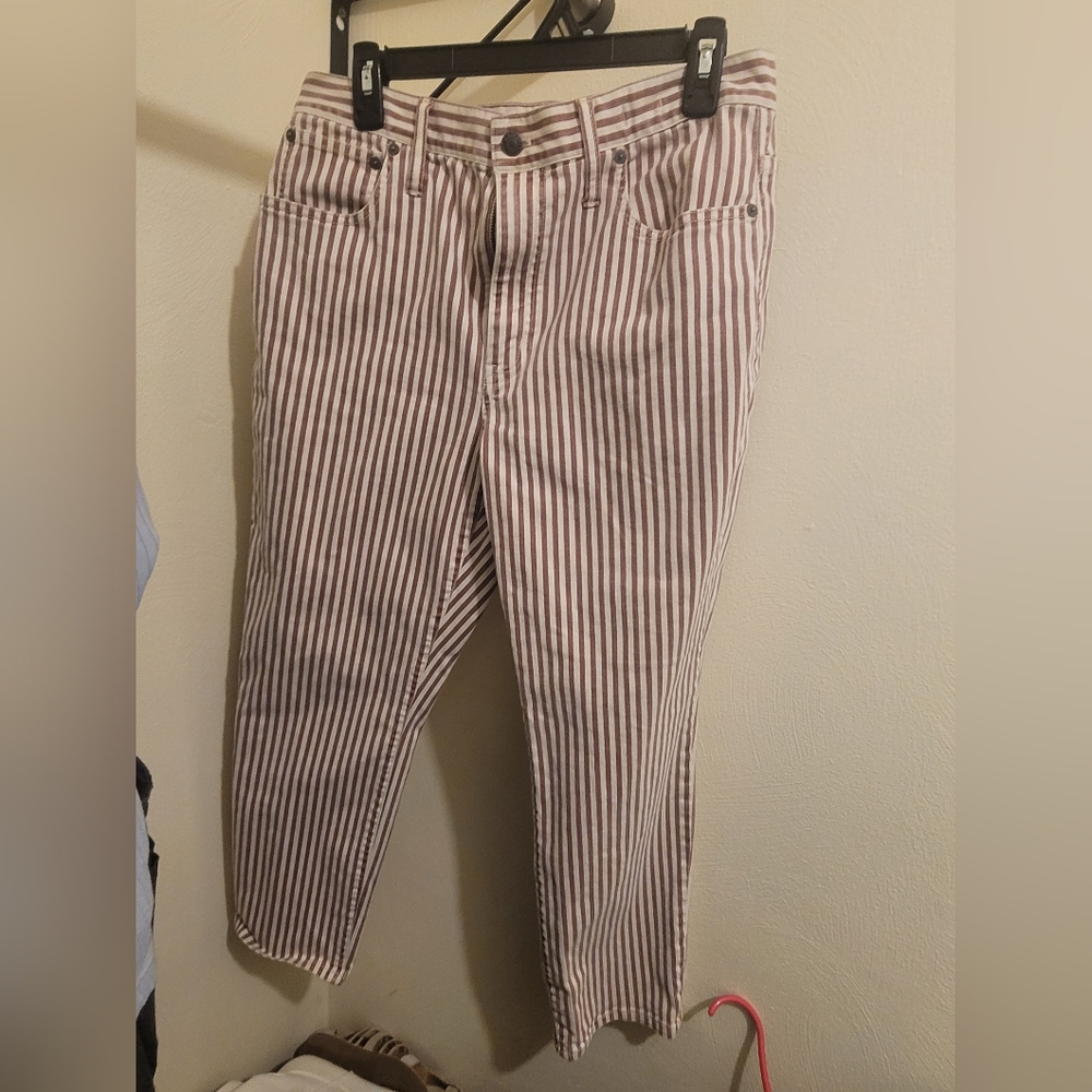 Madewell High Rise Slim Crop Boyjean Striped Jeans Size 30